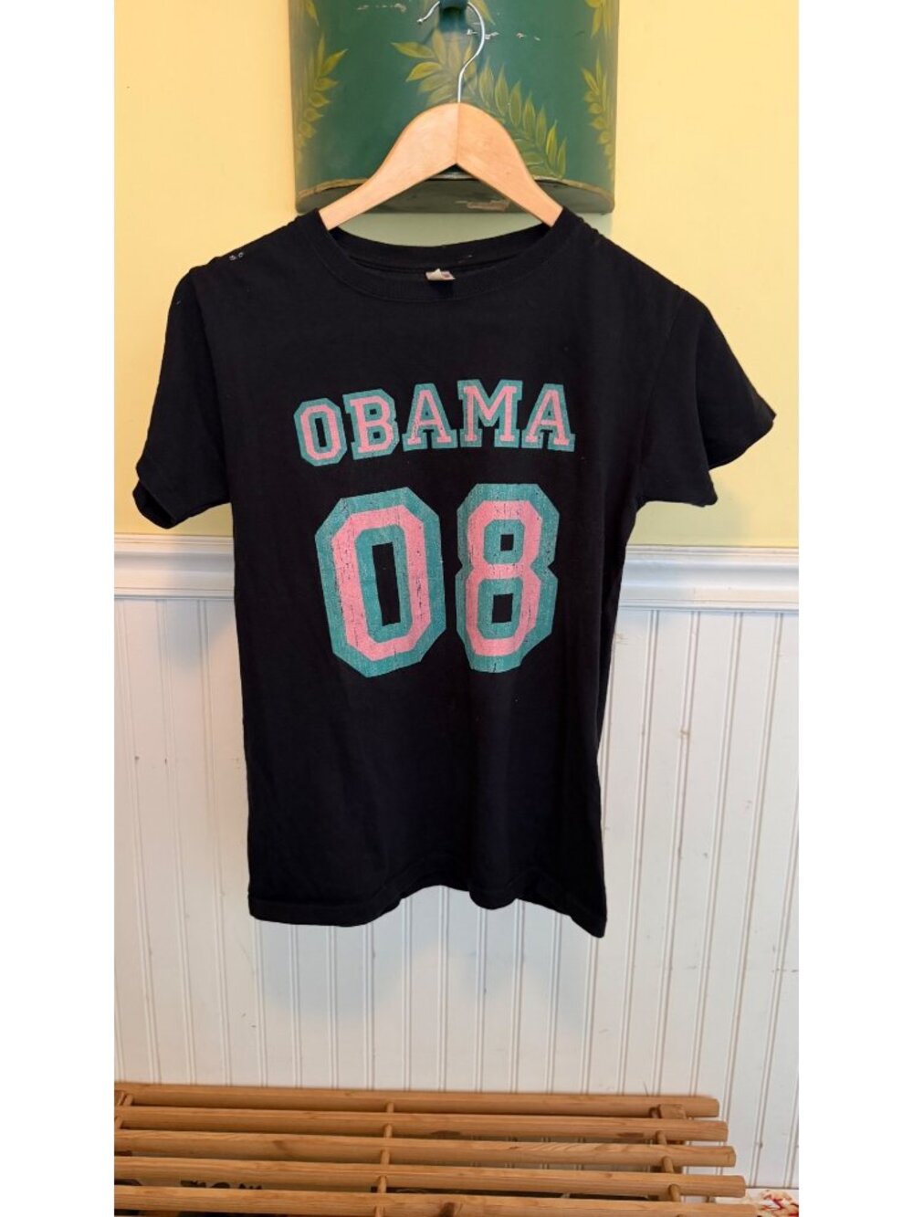 Obama 08 Womens Black Graphic T-Shirt By Anvil Size S